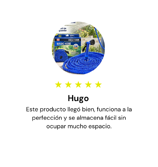 Hugo, 5 estrellas: Este producto llegó bien, funciona a la perfección y se almacena fácil sin ocupar mucho espacio.