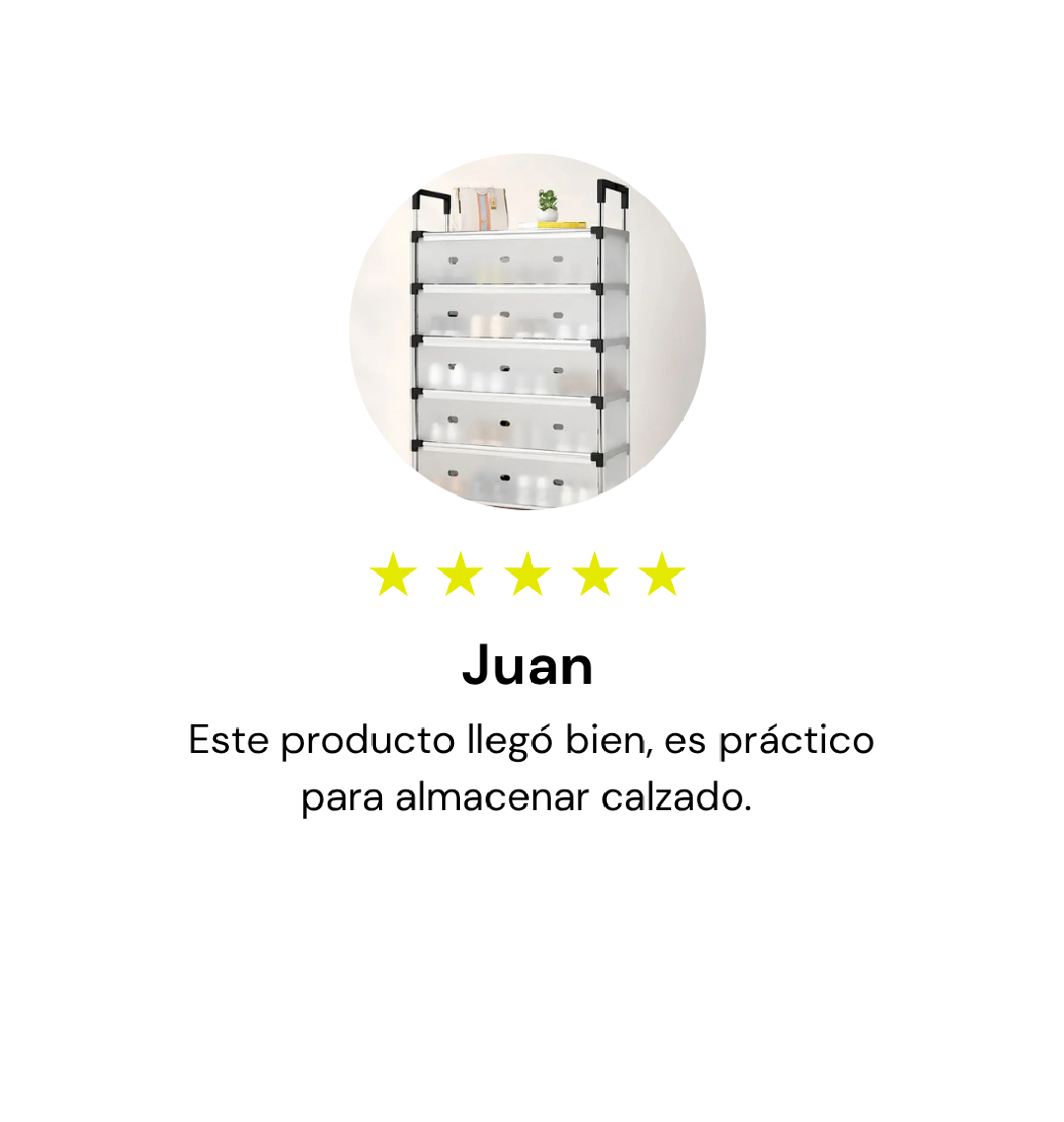 Juan, 5 estrellas: Este producto llegó bien, es práctico para almacenar calzado.